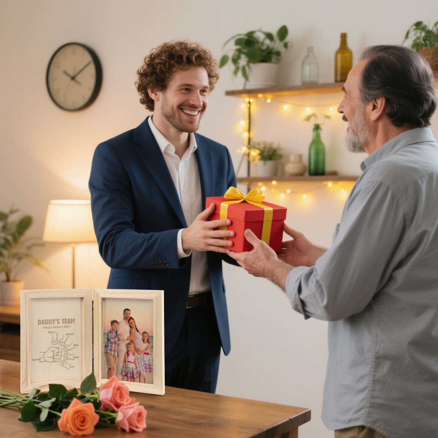 6 Names Personalised Wooden Frame with Photo and Date - Father’s Day Gift | Jessemade