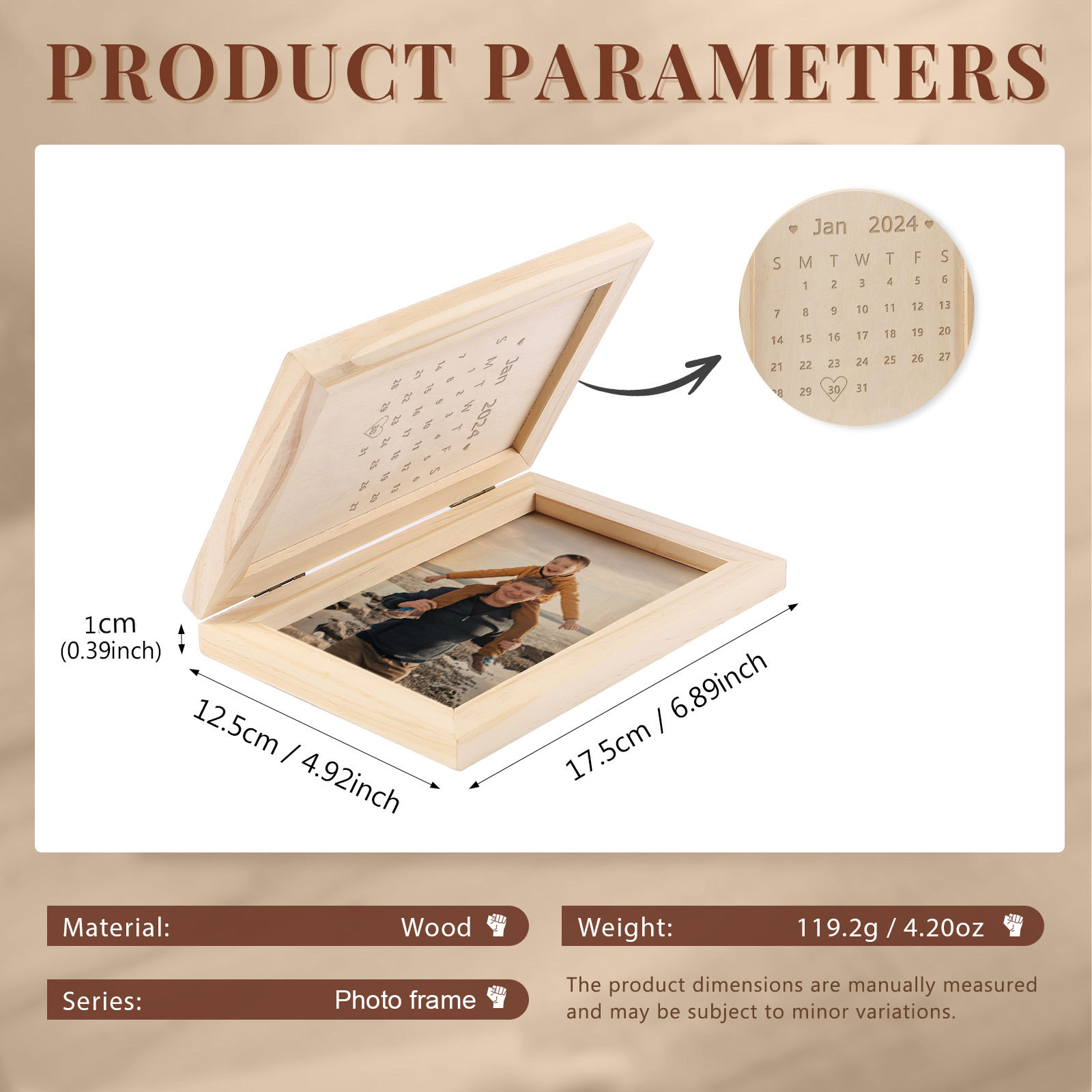 Personalised Wooden Frame with Photo and Date - Father’s Day Gift | Jessemade