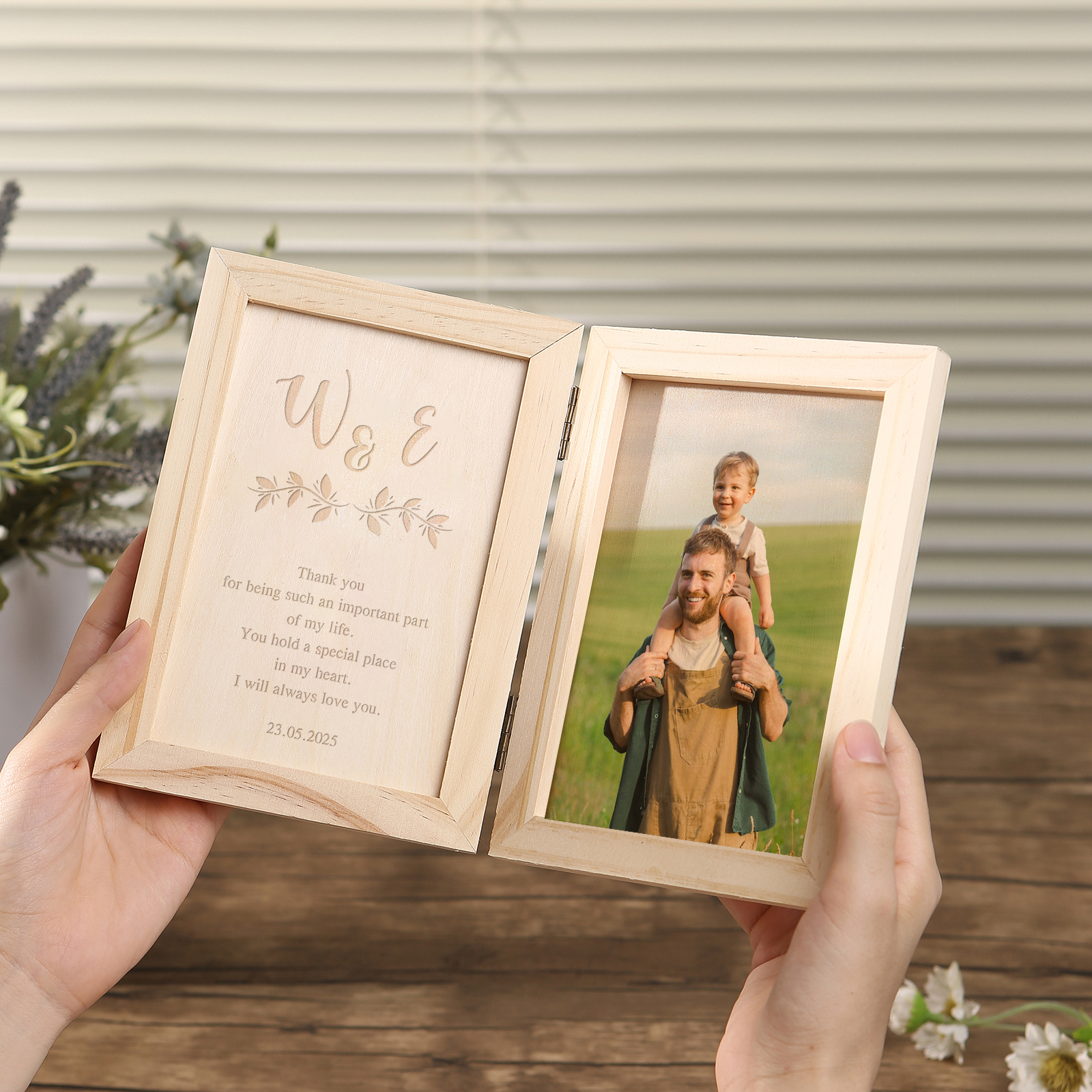 1 Name Personalised Wooden Frame with Photo, Initials & Text - Father’s Day Gift | Jessemade