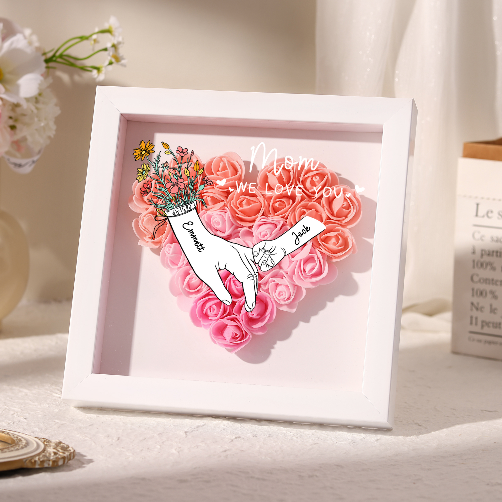 2 Names & 2 Texts Personalised Rose Flower Frame – A Thoughtful Gift for Mum, Wife or Friend