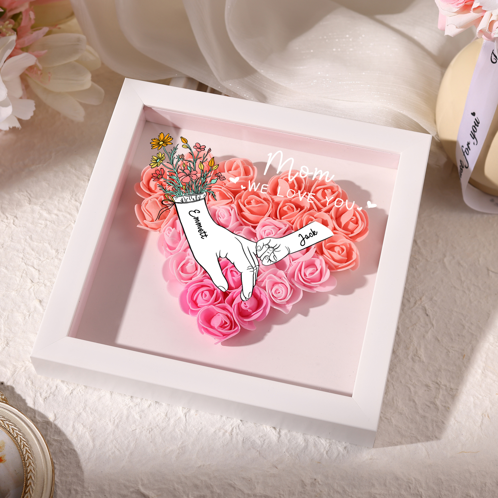 2 Names & 2 Texts Personalised Rose Flower Frame – A Thoughtful Gift for Mum, Wife or Friend