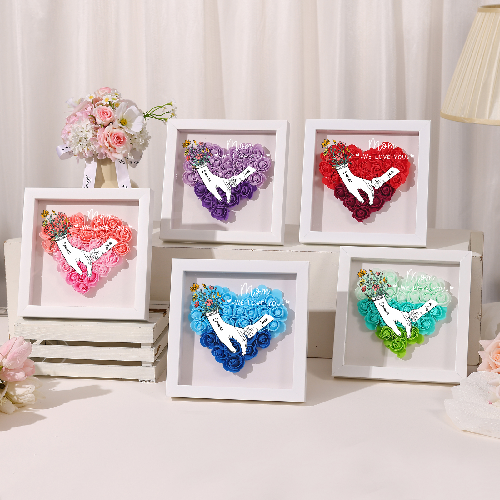 2 Names & 2 Texts Personalised Rose Flower Frame – A Thoughtful Gift for Mum, Wife or Friend