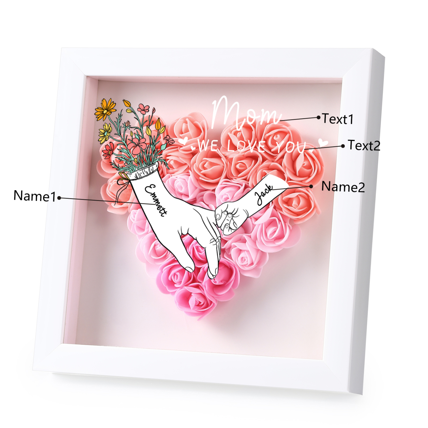 2 Names & 2 Texts Personalised Rose Flower Frame – A Thoughtful Gift for Mum, Wife or Friend