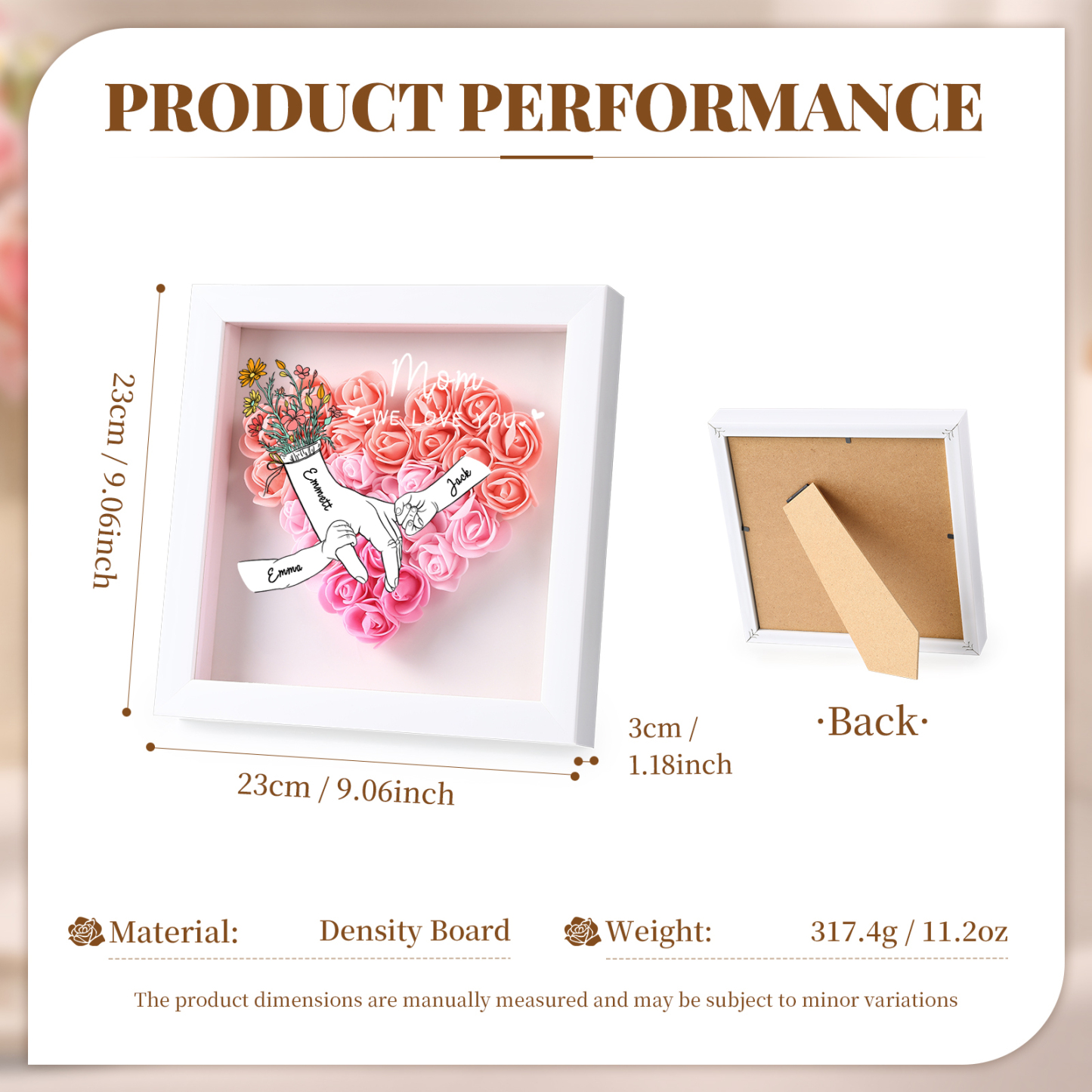 3 Names & 2 Texts Personalised Rose Flower Frame – A Thoughtful Gift for Mum, Wife or Friend | Jessemade