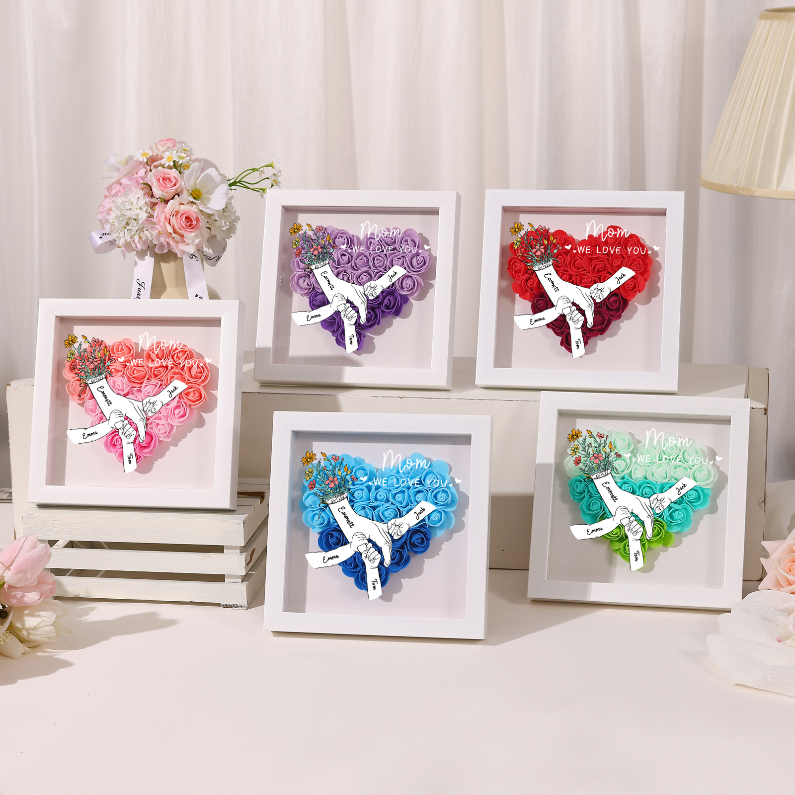 4 Names & 2 Texts Personalised Rose Flower Frame – A Thoughtful Gift for Mum, Wife or Friend | Jessemade