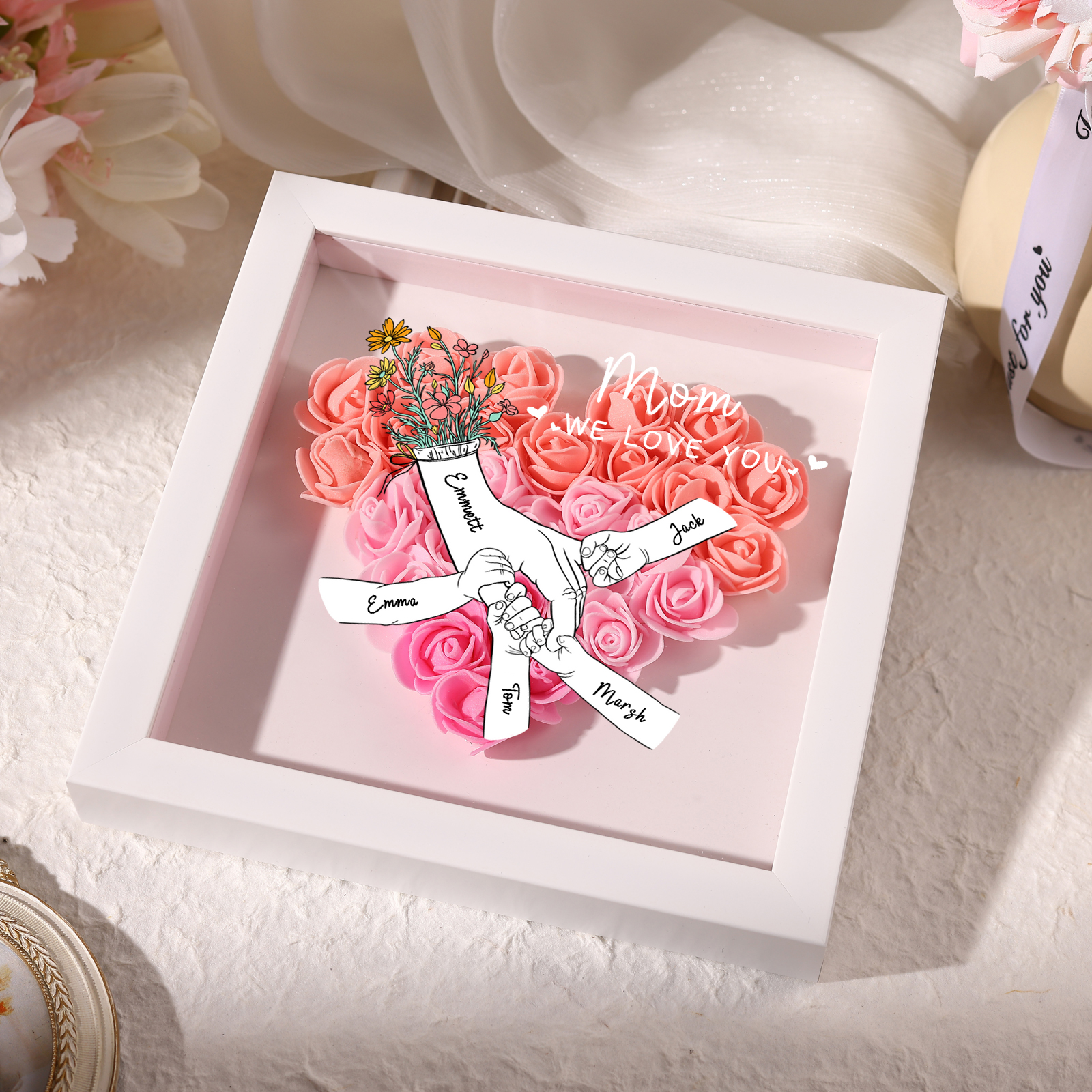 5 Names & 2 Texts Personalised Rose Flower Frame – A Thoughtful Gift for Mum, Wife or Friend | Jessemade