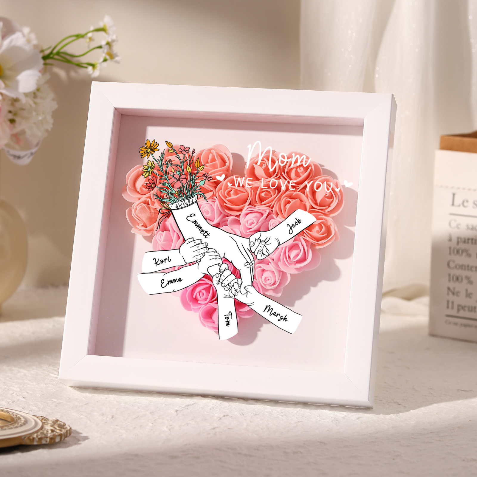 6 Names & 2 Texts Personalised Rose Flower Frame – A Thoughtful Gift for Mum, Wife or Friend | Jessemade