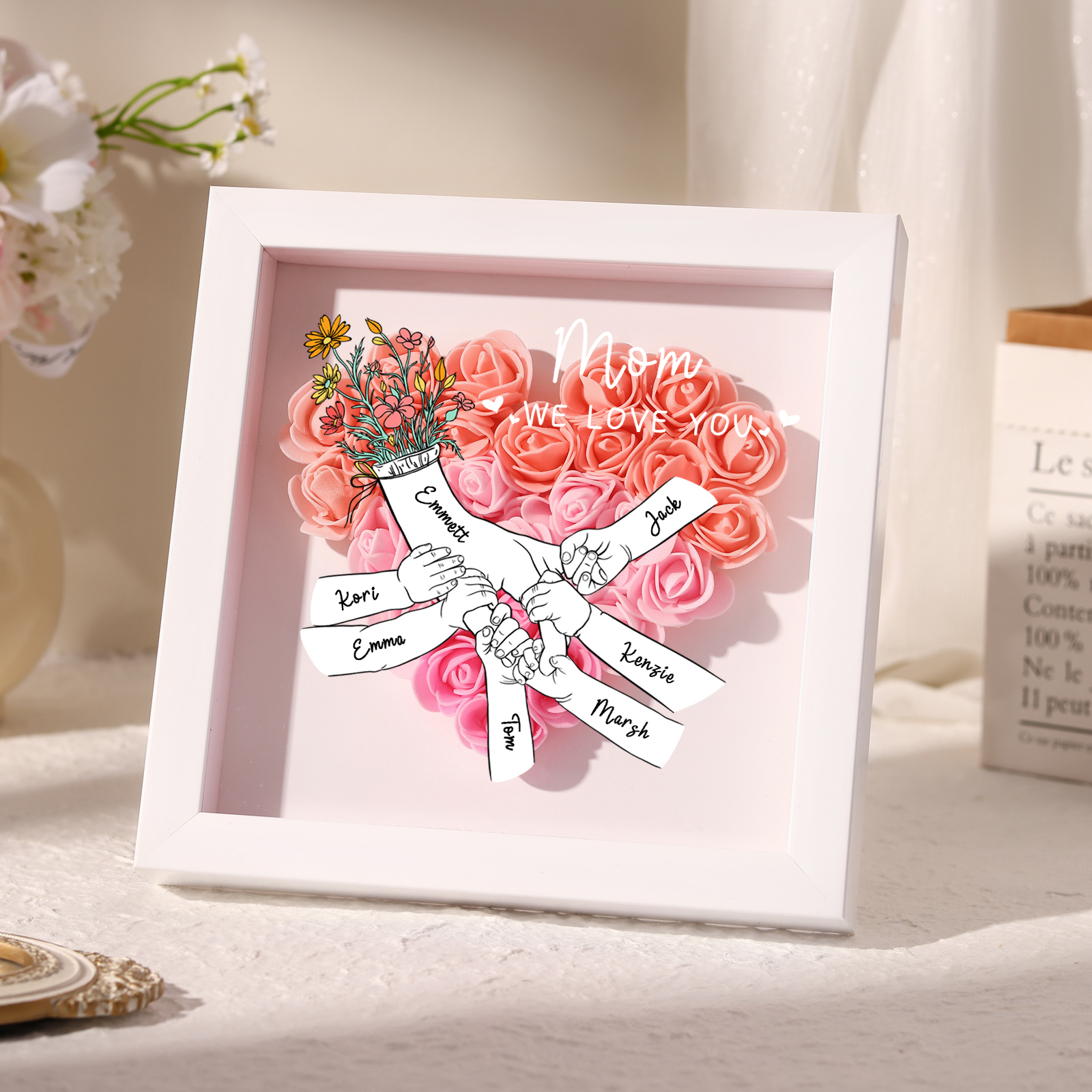 7 Names & 2 Texts Personalised Rose Flower Frame – A Thoughtful Gift for Mum, Wife or Friend | Jessemade