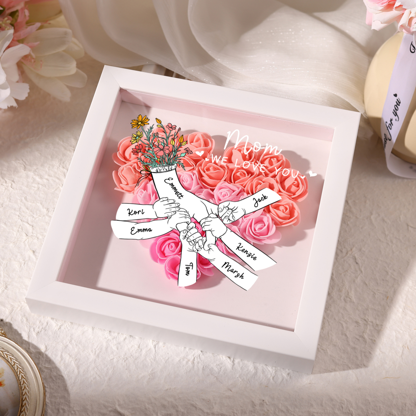 7 Names & 2 Texts Personalised Rose Flower Frame – A Thoughtful Gift for Mum, Wife or Friend | Jessemade