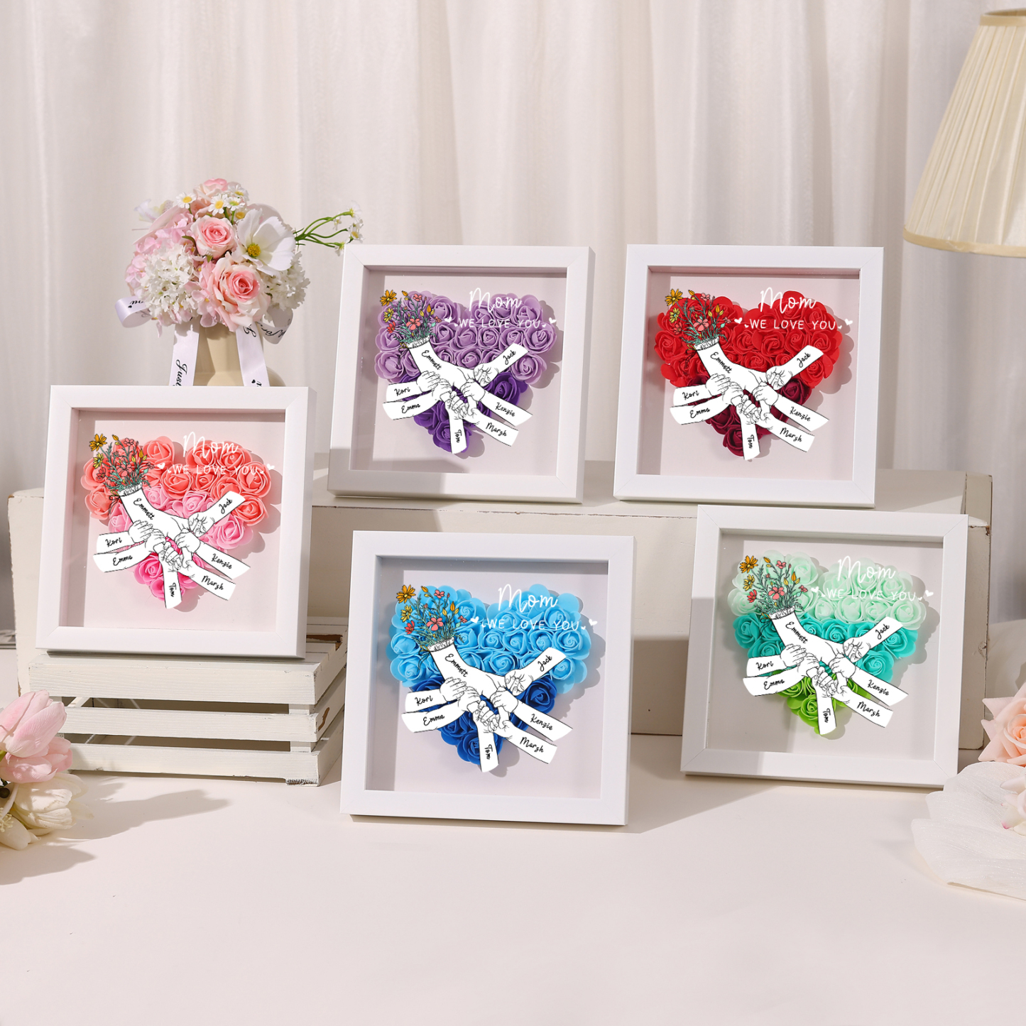7 Names & 2 Texts Personalised Rose Flower Frame – A Thoughtful Gift for Mum, Wife or Friend | Jessemade