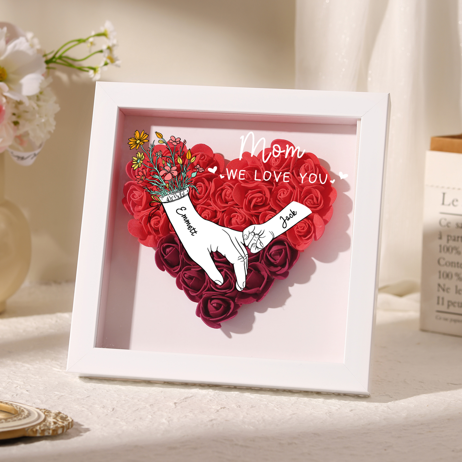 2 Names & 2 Texts Personalised Rose Flower Frame – A Thoughtful Gift for Mum, Wife or Friend