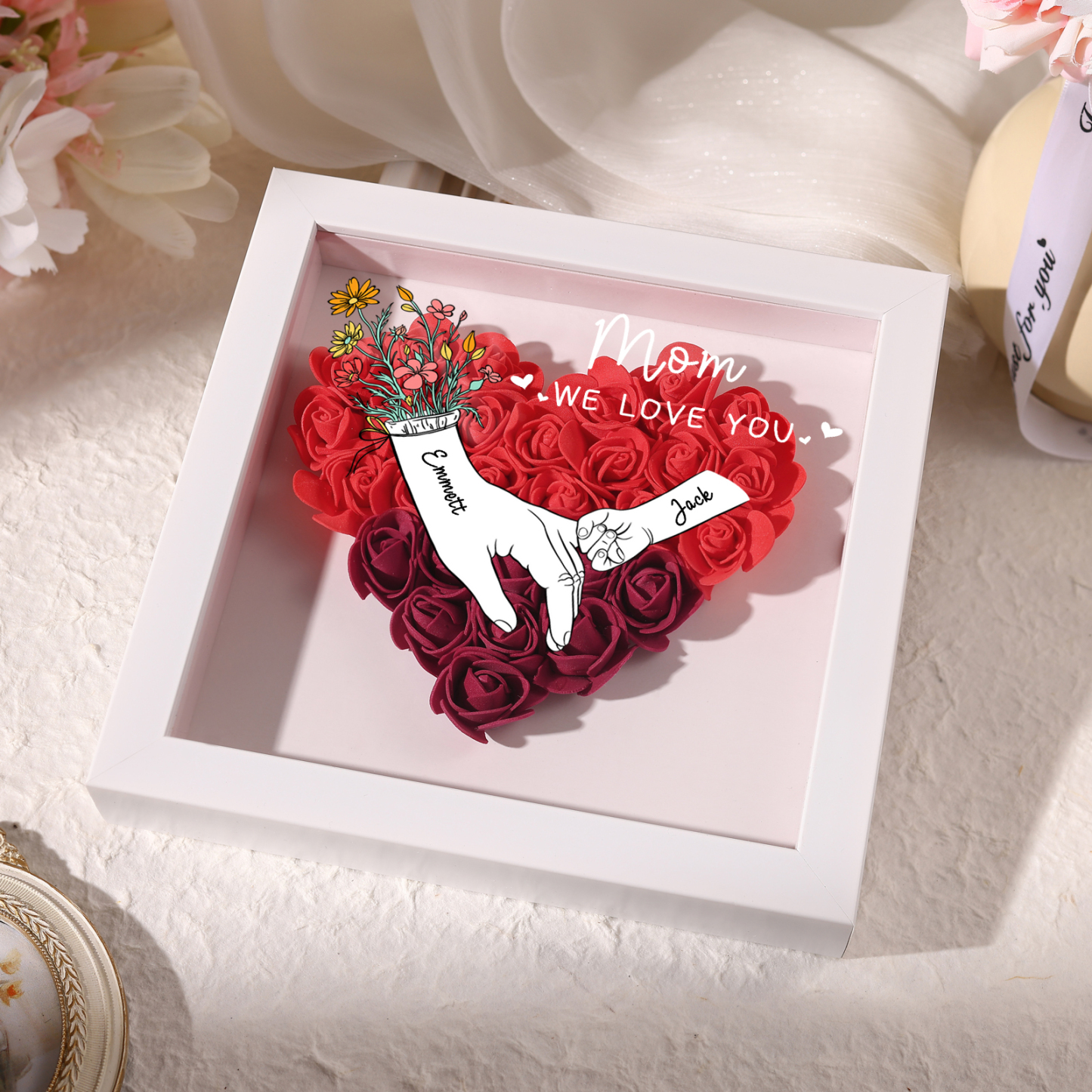 2 Names & 2 Texts Personalised Rose Flower Frame – A Thoughtful Gift for Mum, Wife or Friend