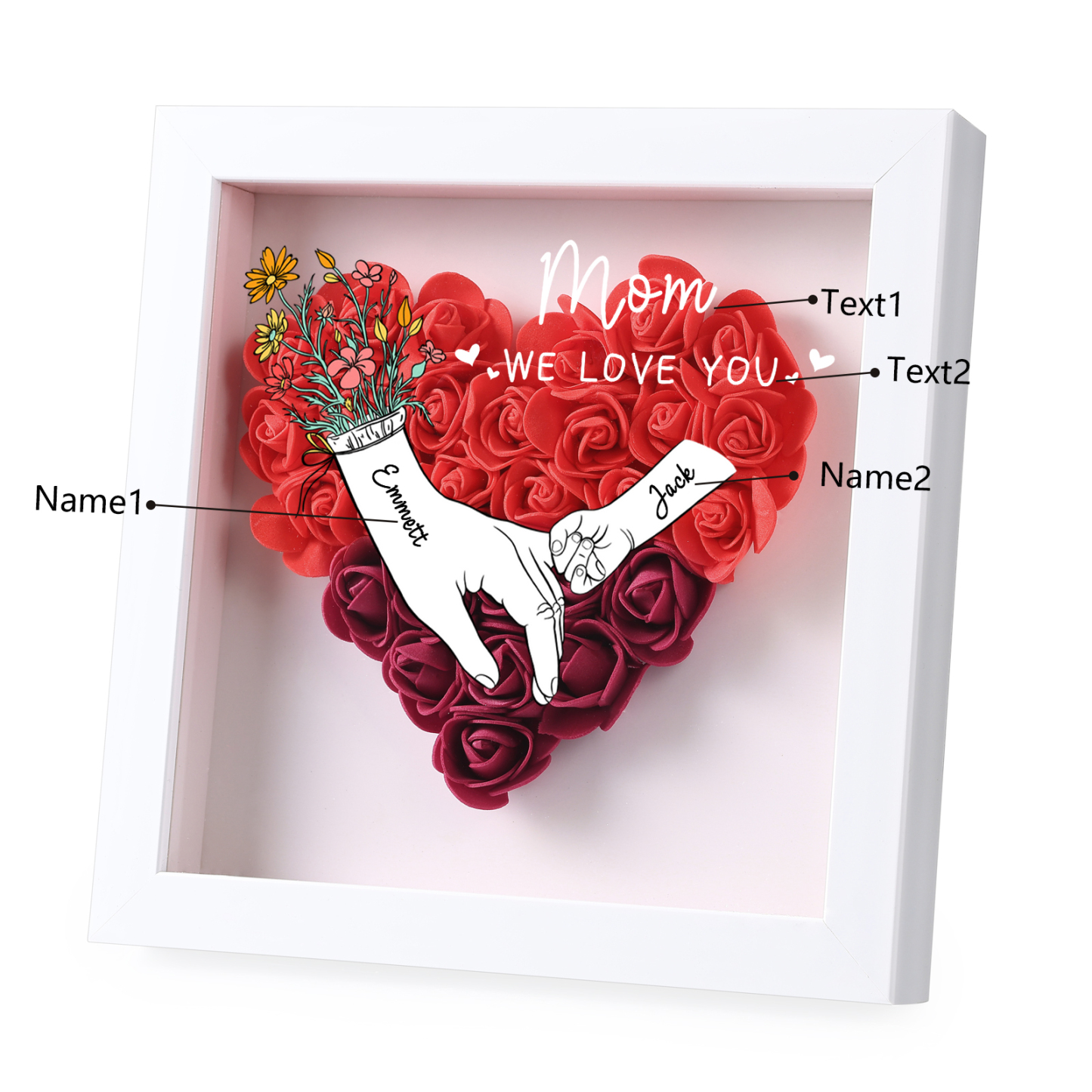 2 Names & 2 Texts Personalised Rose Flower Frame – A Thoughtful Gift for Mum, Wife or Friend
