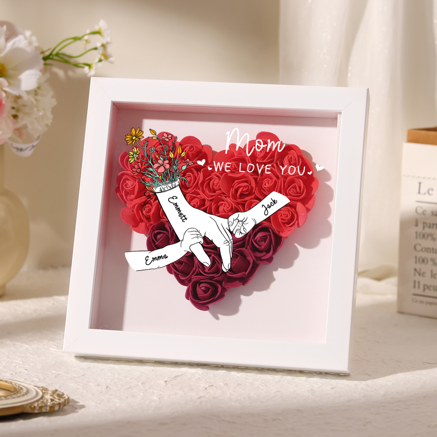 3 Names & 2 Texts Personalised Rose Flower Frame – A Thoughtful Gift for Mum, Wife or Friend | Jessemade