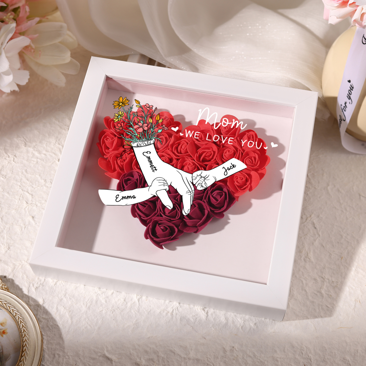 3 Names & 2 Texts Personalised Rose Flower Frame – A Thoughtful Gift for Mum, Wife or Friend | Jessemade