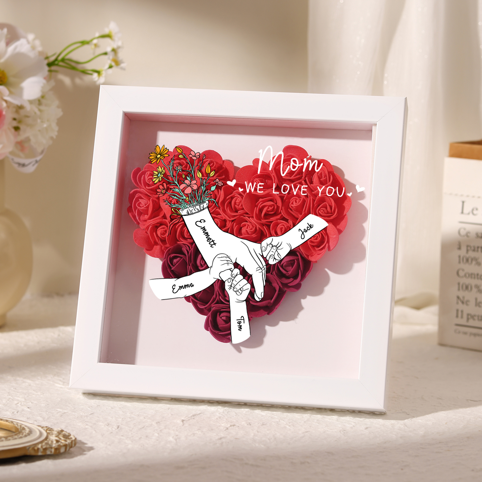 4 Names & 2 Texts Personalised Rose Flower Frame – A Thoughtful Gift for Mum, Wife or Friend | Jessemade