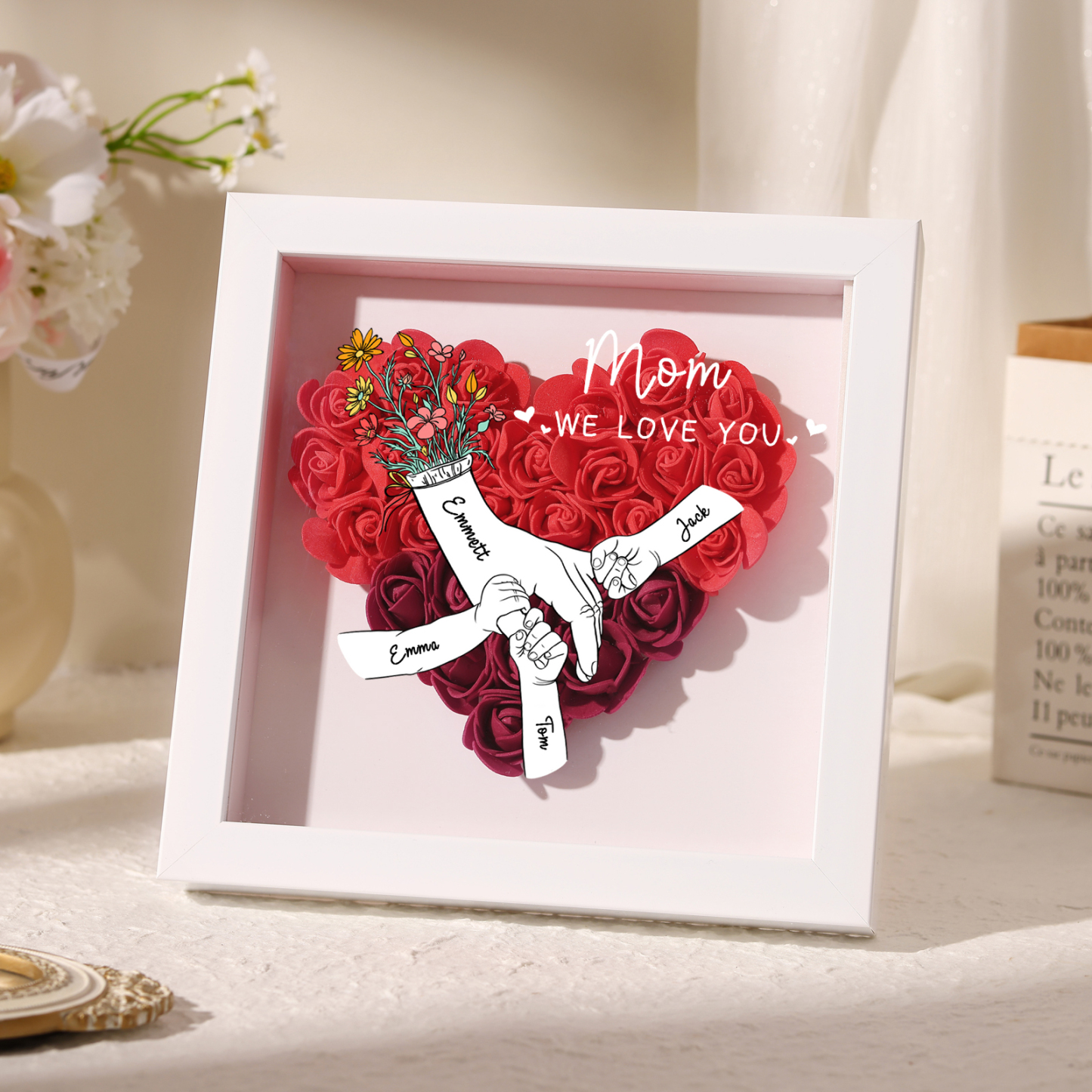 4 Names & 2 Texts Personalised Rose Flower Frame – A Thoughtful Gift for Mum, Wife or Friend | Jessemade