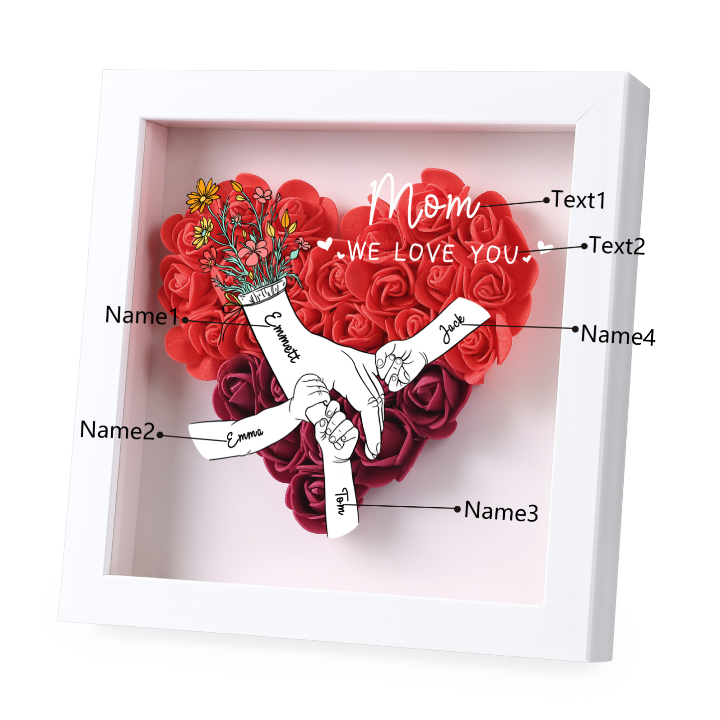 4 Names & 2 Texts Personalised Rose Flower Frame – A Thoughtful Gift for Mum, Wife or Friend | Jessemade