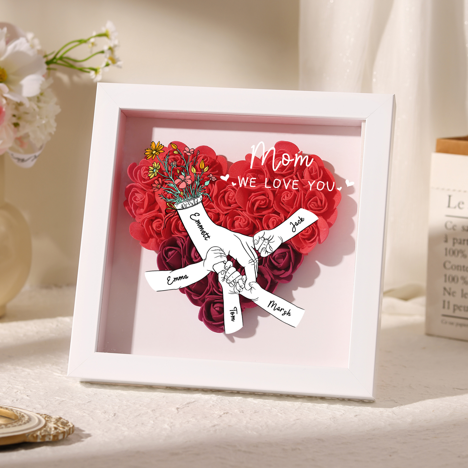 5 Names & 2 Texts Personalised Rose Flower Frame – A Thoughtful Gift for Mum, Wife or Friend | Jessemade
