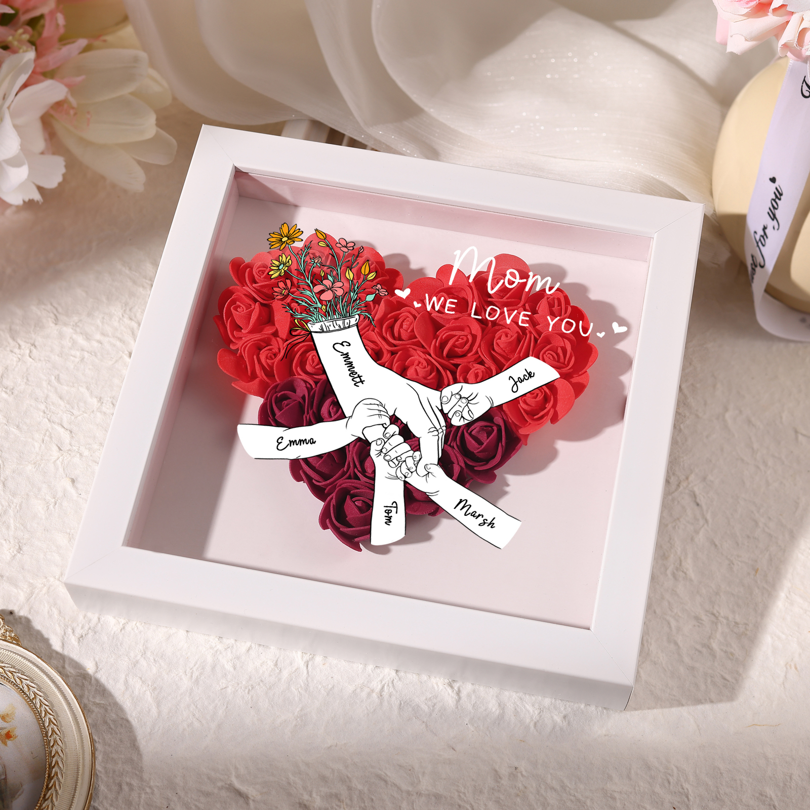 5 Names & 2 Texts Personalised Rose Flower Frame – A Thoughtful Gift for Mum, Wife or Friend | Jessemade