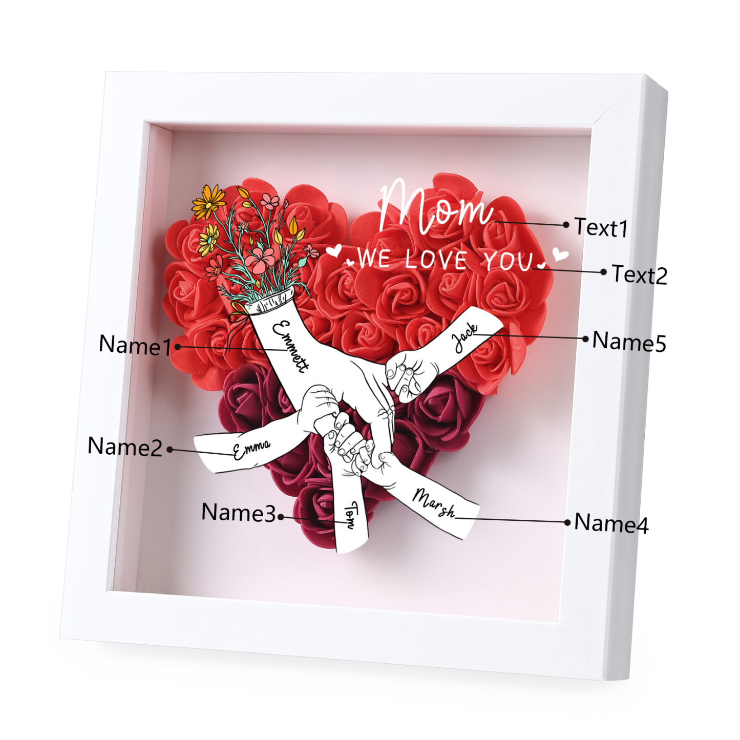 5 Names & 2 Texts Personalised Rose Flower Frame – A Thoughtful Gift for Mum, Wife or Friend | Jessemade