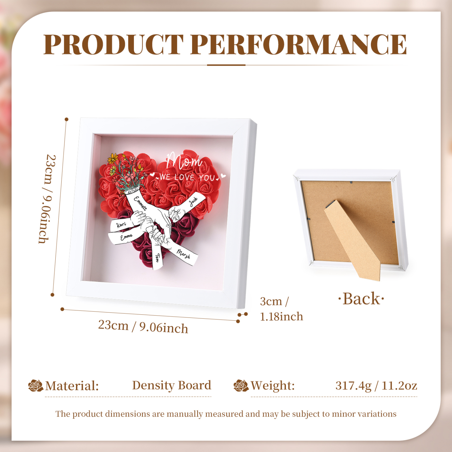 6 Names & 2 Texts Personalised Rose Flower Frame – A Thoughtful Gift for Mum, Wife or Friend | Jessemade