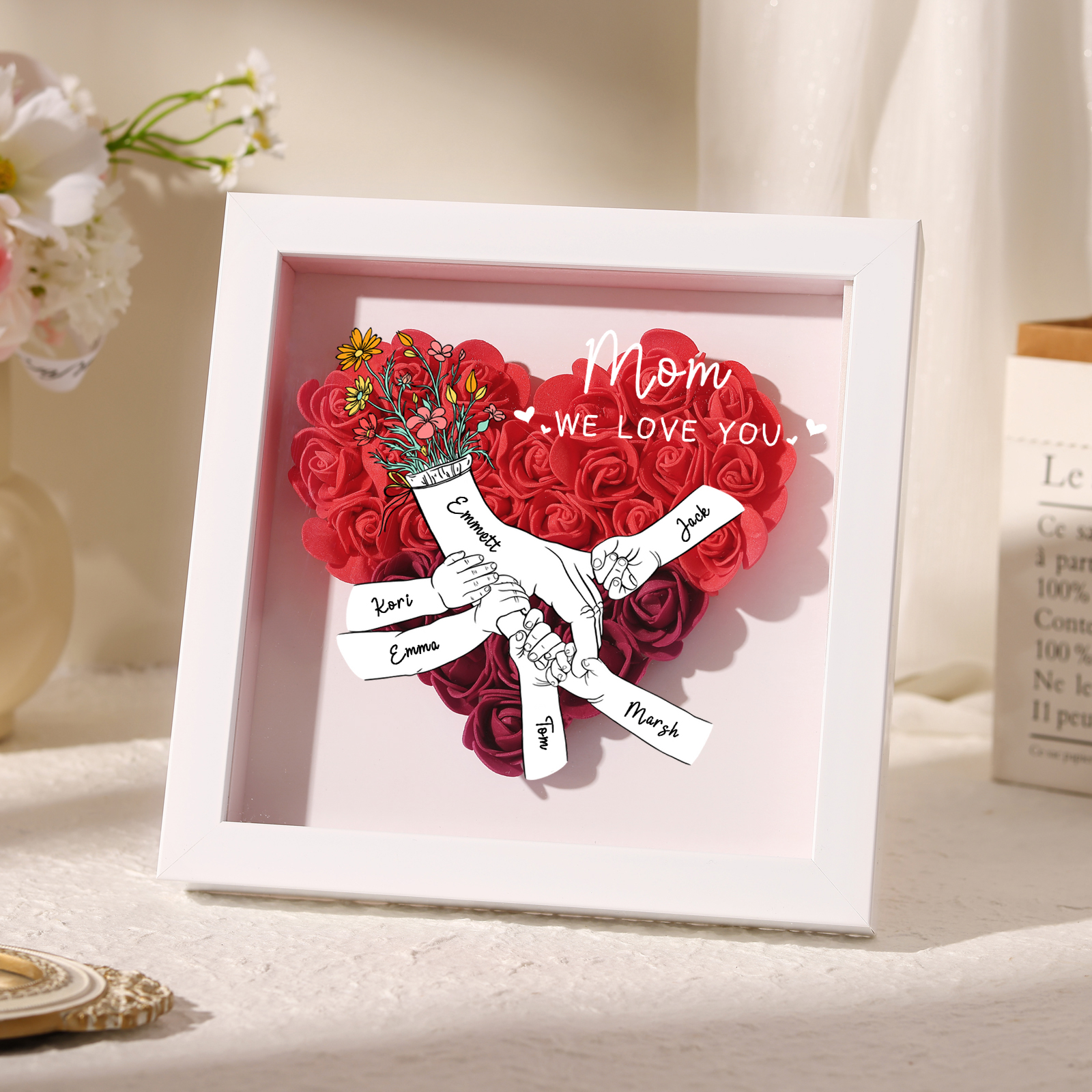6 Names & 2 Texts Personalised Rose Flower Frame – A Thoughtful Gift for Mum, Wife or Friend | Jessemade