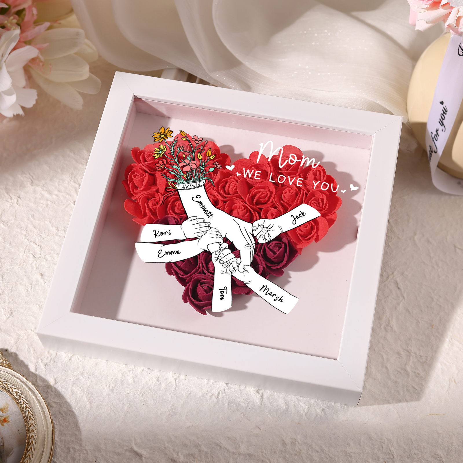 6 Names & 2 Texts Personalised Rose Flower Frame – A Thoughtful Gift for Mum, Wife or Friend | Jessemade