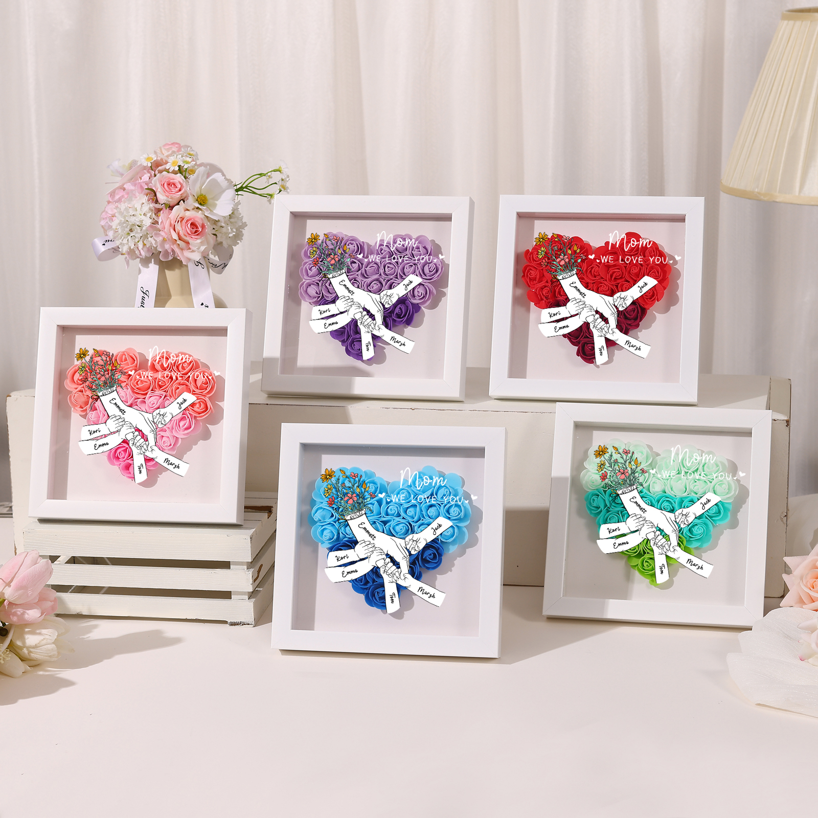 6 Names & 2 Texts Personalised Rose Flower Frame – A Thoughtful Gift for Mum, Wife or Friend | Jessemade