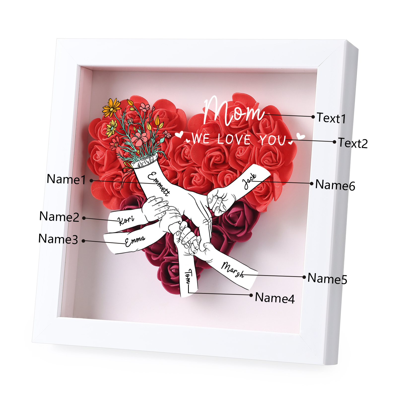 6 Names & 2 Texts Personalised Rose Flower Frame – A Thoughtful Gift for Mum, Wife or Friend | Jessemade