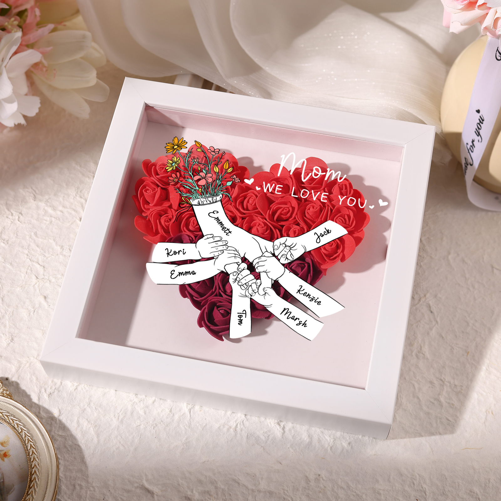 7 Names & 2 Texts Personalised Rose Flower Frame – A Thoughtful Gift for Mum, Wife or Friend | Jessemade