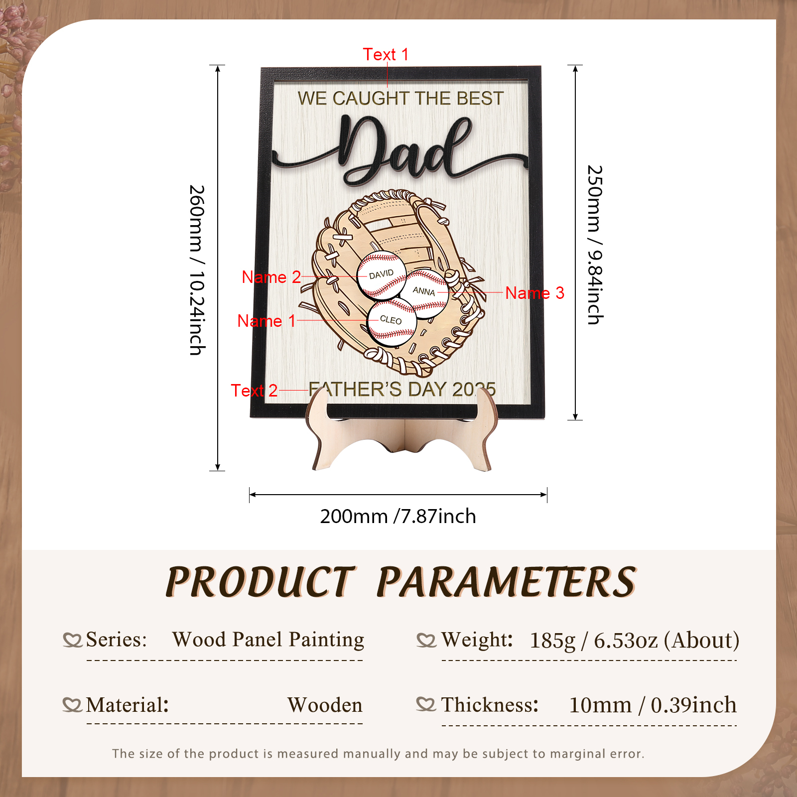 Personalised Wooden Plaque – “We Caught the Best Dad” Baseball Design 2 Texts & 3 Names | Jessemade