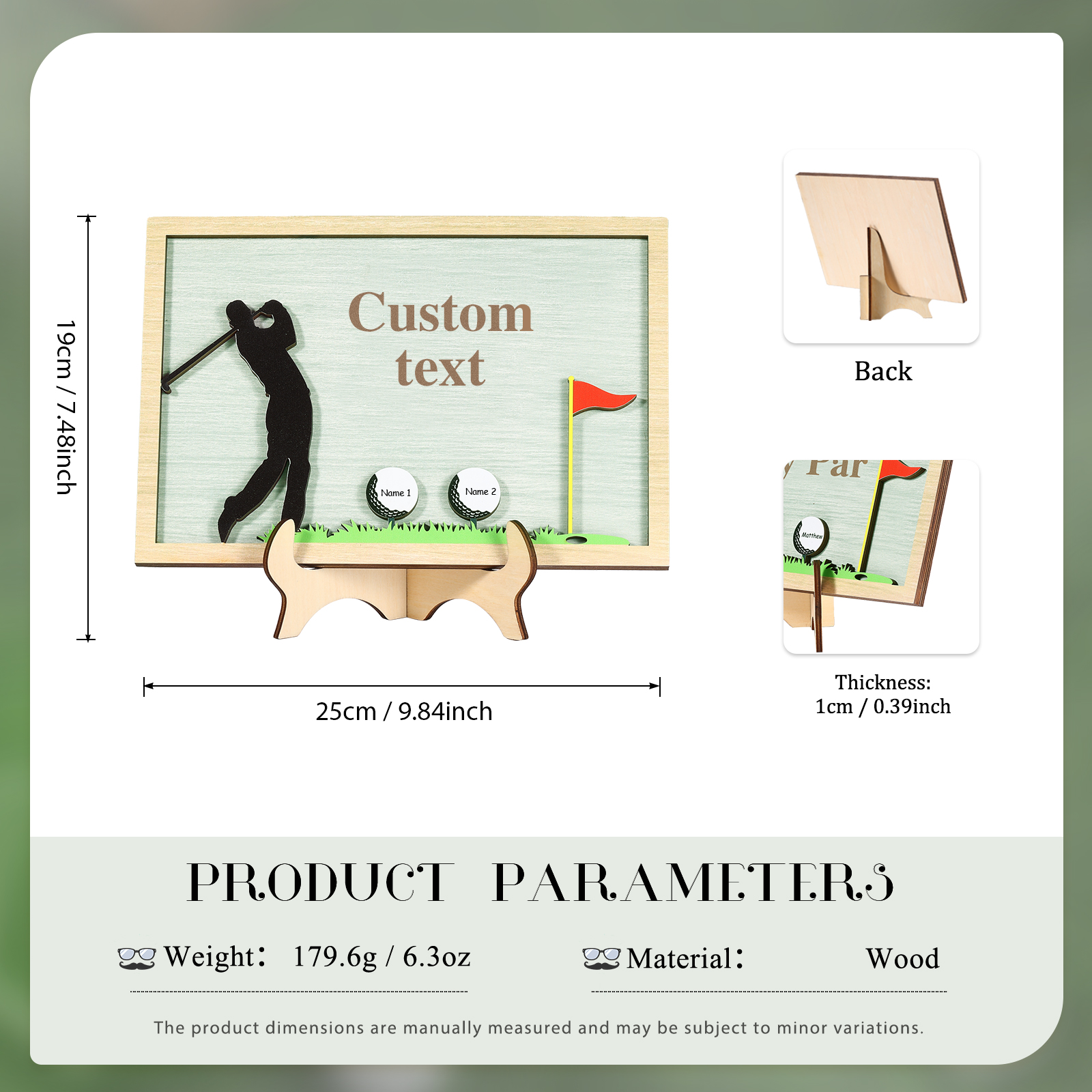 2 Names & 1 Text Personalised Golf Wooden Plaque – Custom Father's Day Gift | Jessemade