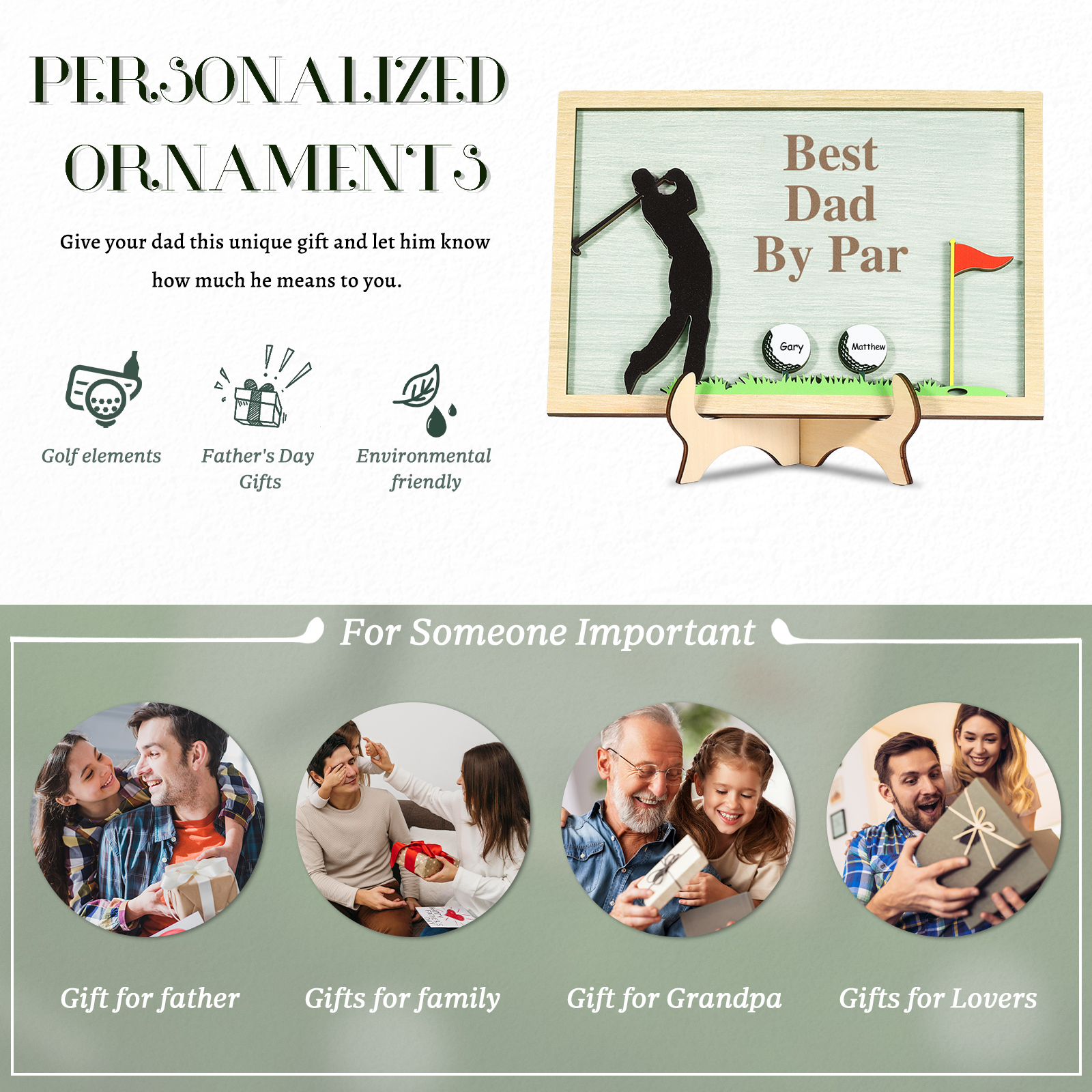 2 Names & 1 Text Personalised Golf Wooden Plaque – Custom Father's Day Gift | Jessemade