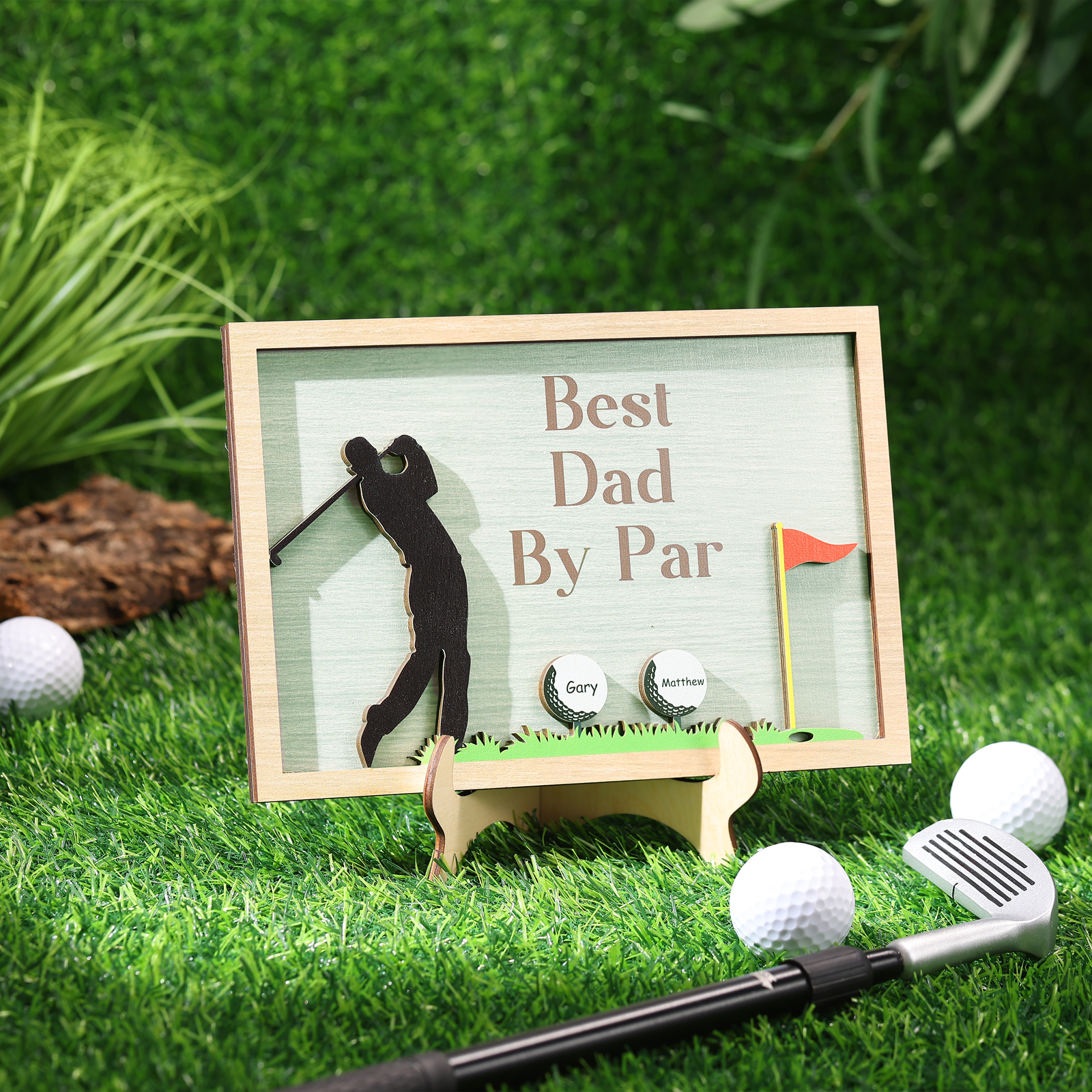 2 Names & 1 Text Personalised Golf Wooden Plaque – Custom Father's Day Gift | Jessemade