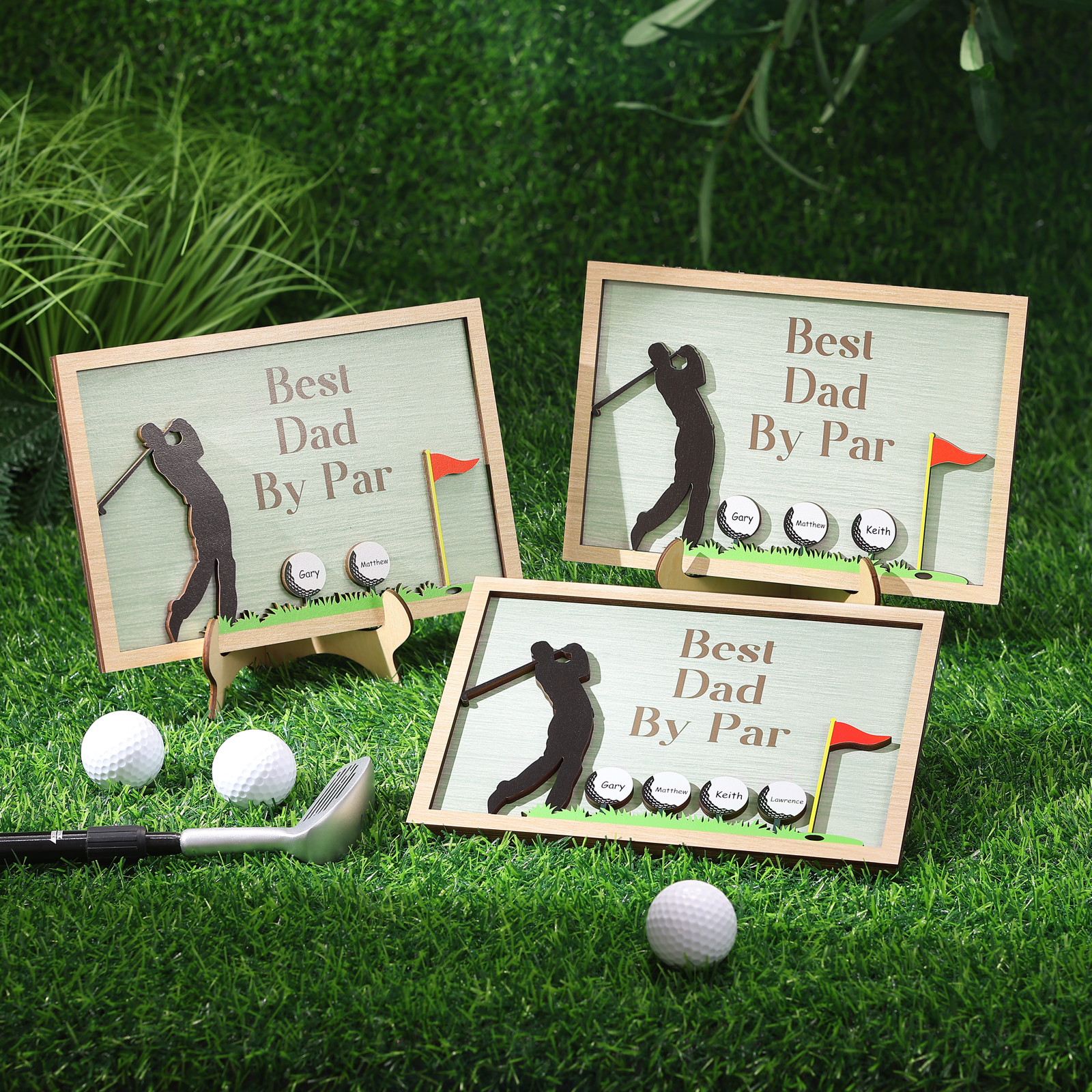 3 Names & 1 Text Personalised Golf Wooden Plaque – Custom Father's Day Gift | Jessemade