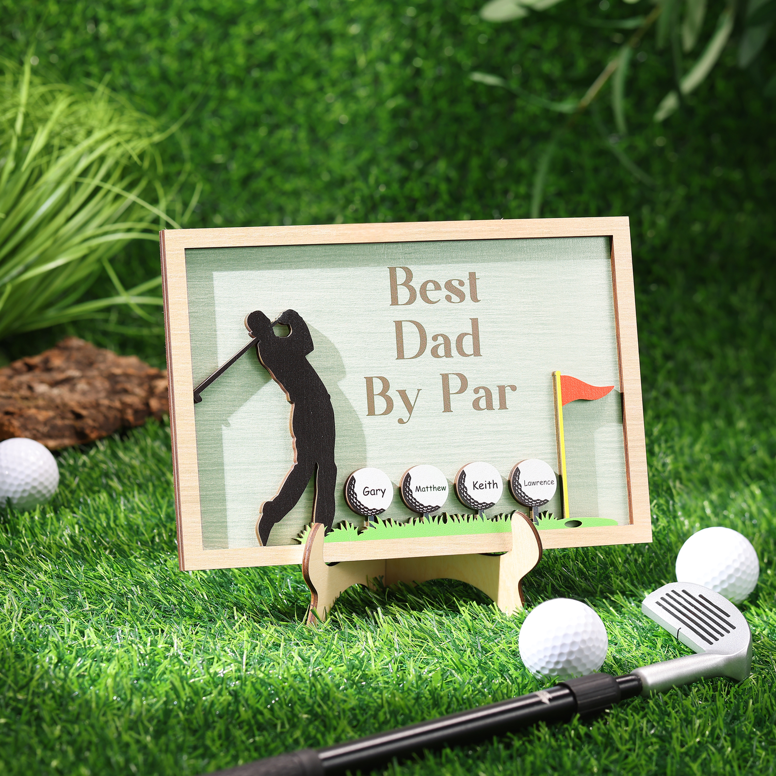 4 Names & 1 Text Personalised Golf Wooden Plaque – Custom Father's Day Gift | Jessemade