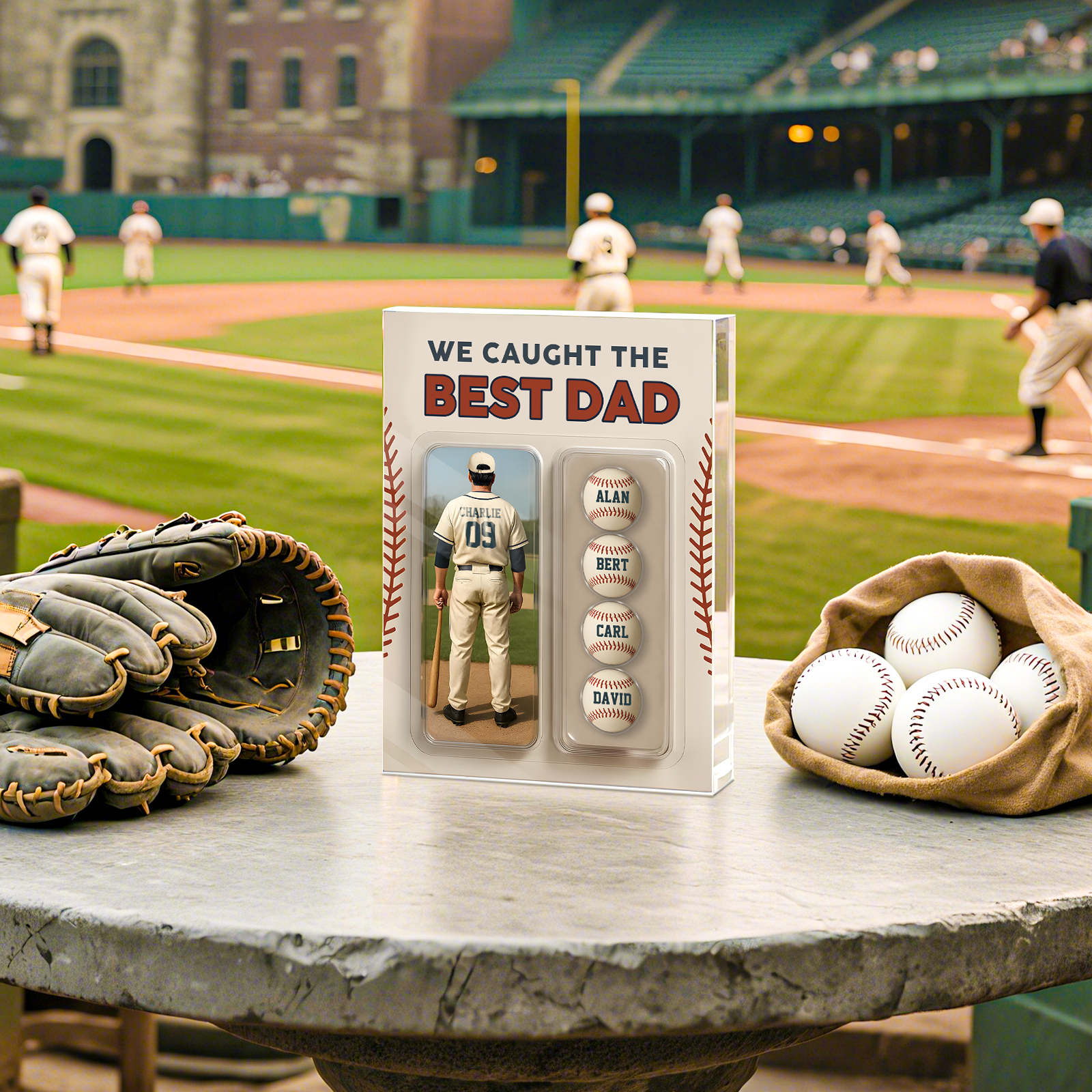 5 Names Personalised Baseball Dad Display Plaque – Custom Father's Day Gift | Jessemade