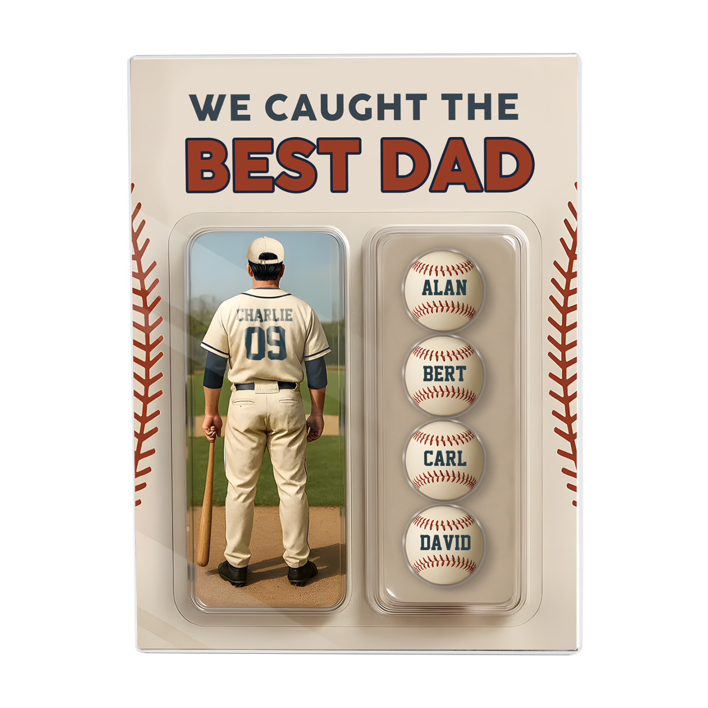 5 Names Personalised Baseball Dad Display Plaque – Custom Father's Day Gift | Jessemade