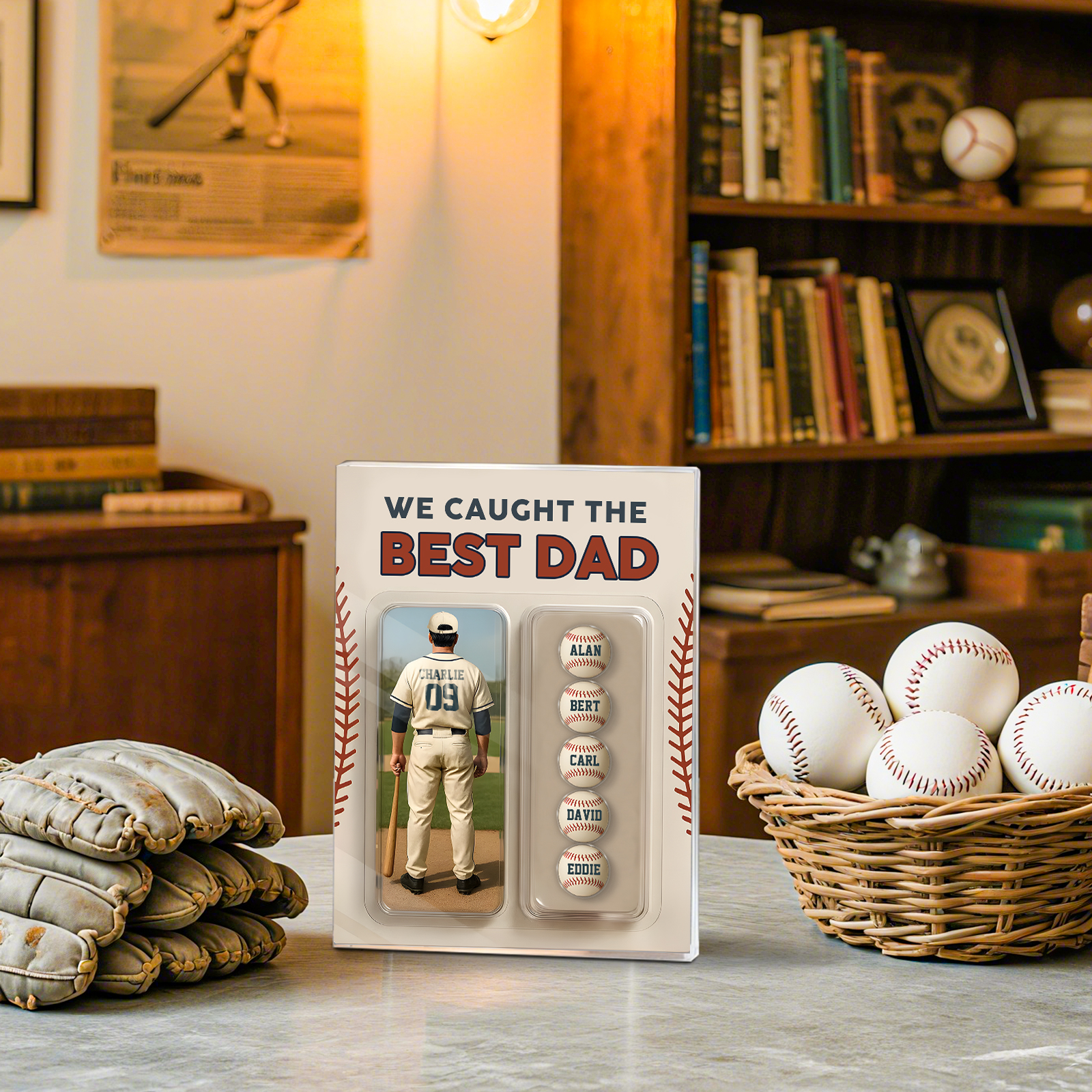 6 Names Personalised Baseball Dad Display Plaque – Custom Father's Day Gift | Jessemade