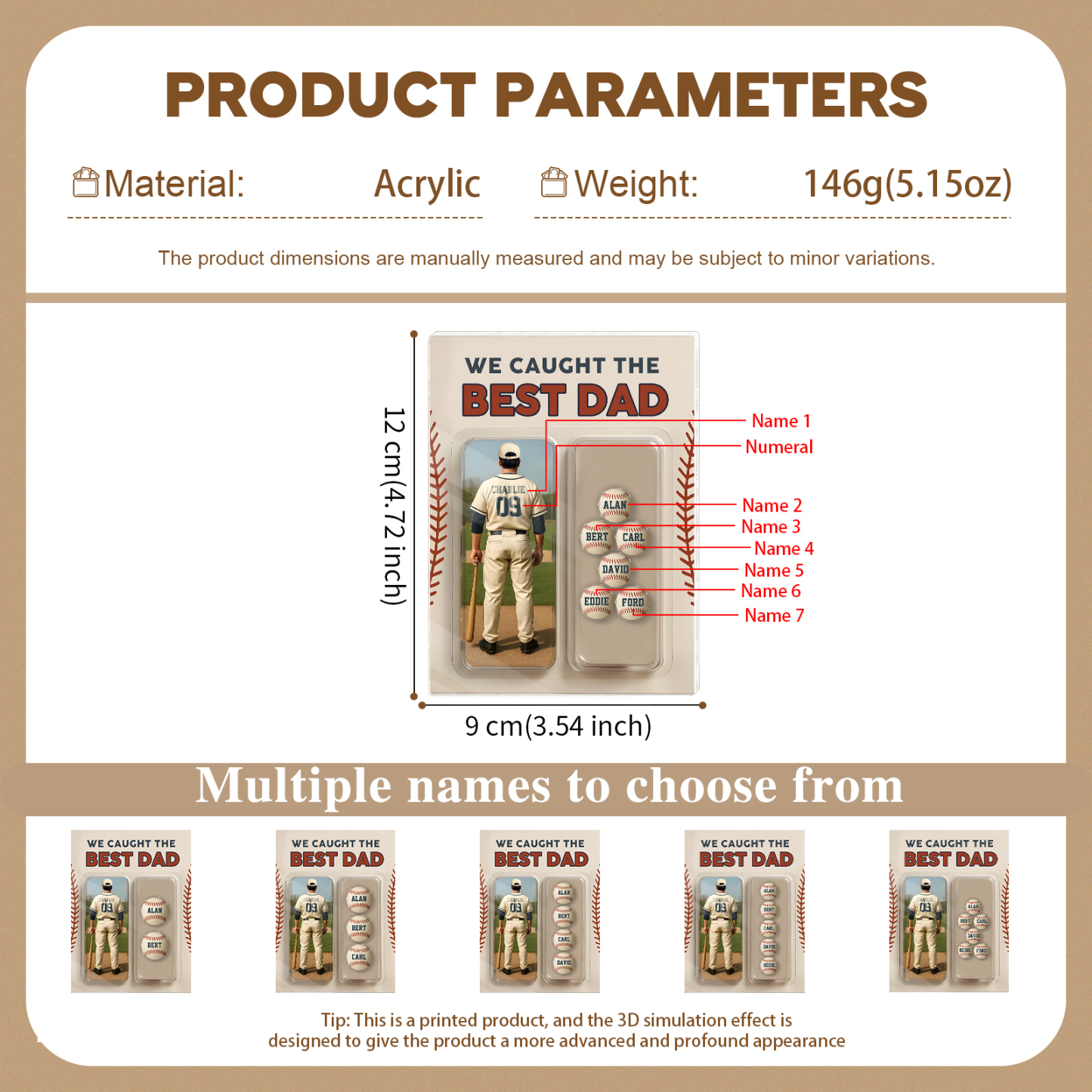 7 Names Personalised Baseball Dad Display Plaque – Custom Father's Day Gift | Jessemade