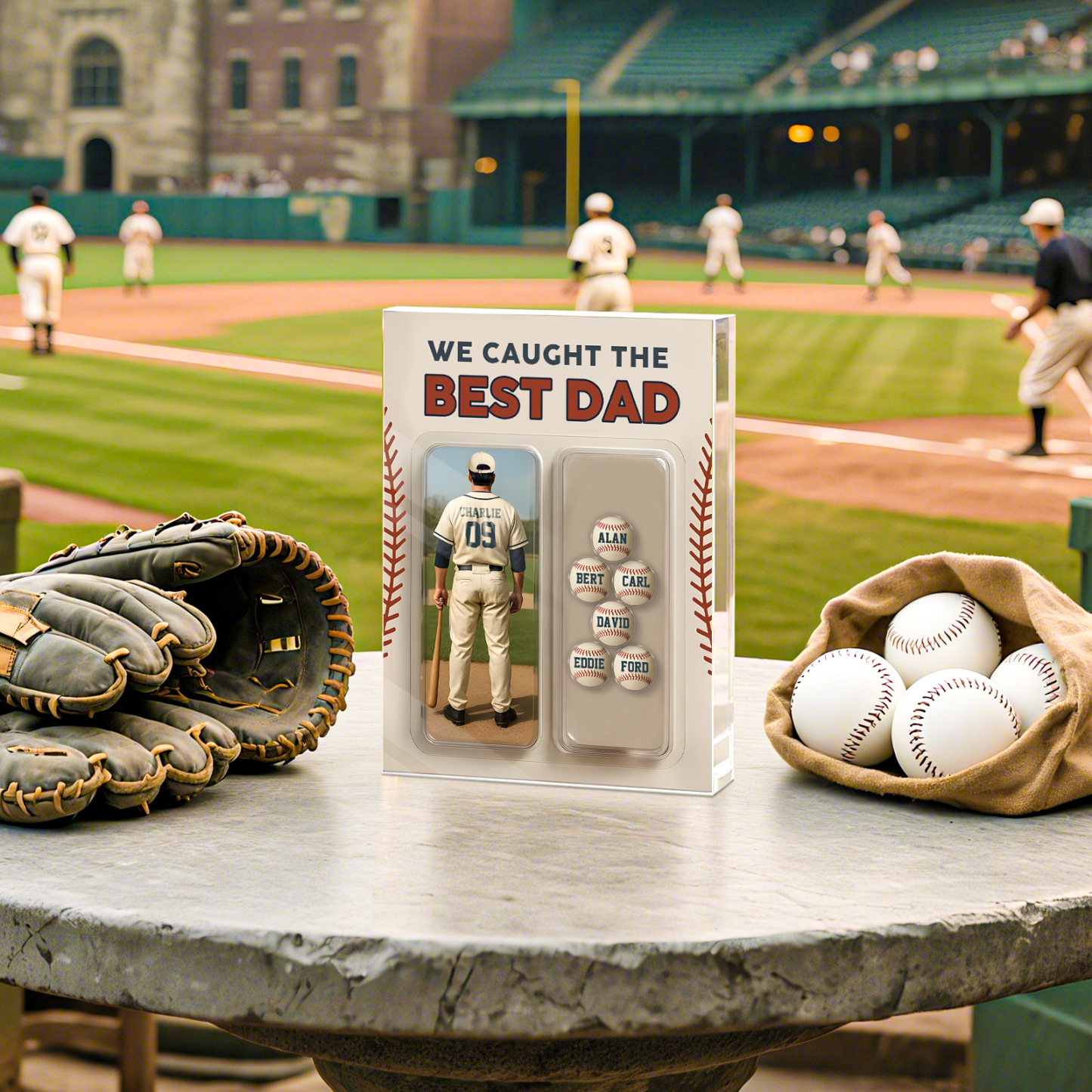 7 Names Personalised Baseball Dad Display Plaque – Custom Father's Day Gift | Jessemade