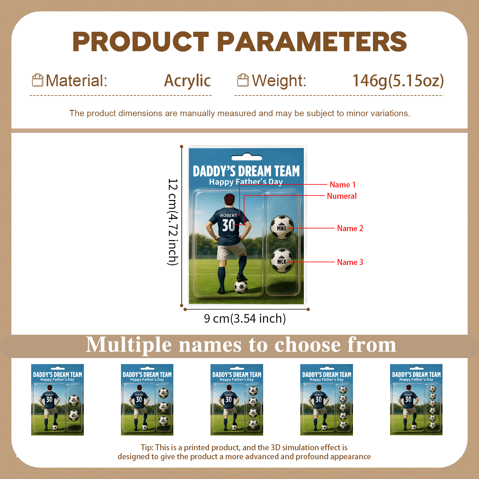 3 Names Personalised Football Dad Display Plaque – Custom Father's Day Gift | Jessemade