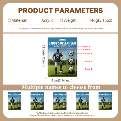 4 Names Personalised Football Dad Display Plaque – Custom Father's Day Gift | Jessemade