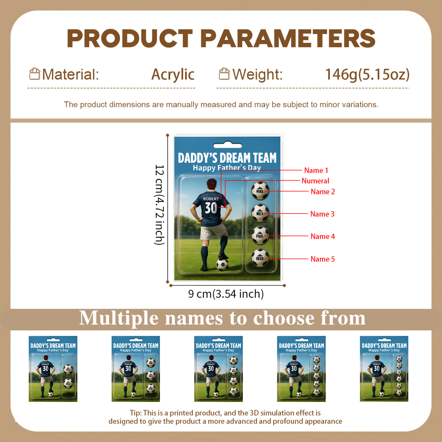 5 Names Personalised Football Dad Display Plaque – Custom Father's Day Gift | Jessemade