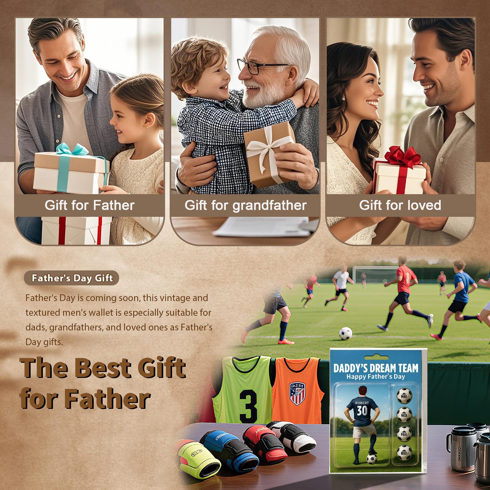 5 Names Personalised Football Dad Display Plaque – Custom Father's Day Gift | Jessemade