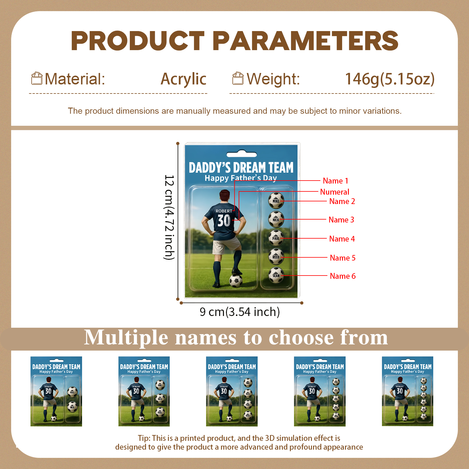 6 Names Personalised Football Dad Display Plaque – Custom Father's Day Gift | Jessemade