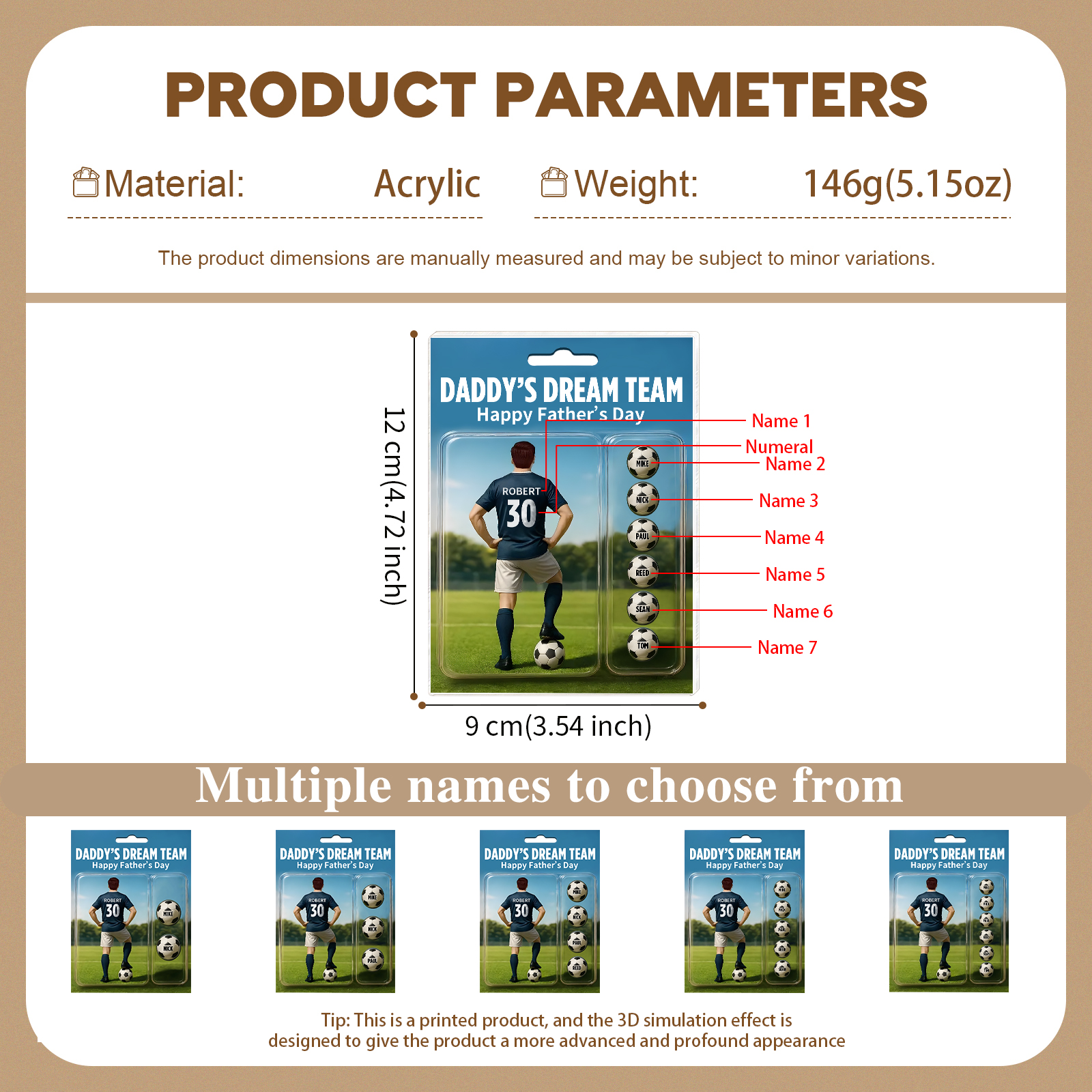 7 Names Personalised Football Dad Display Plaque – Custom Father's Day Gift | Jessemade