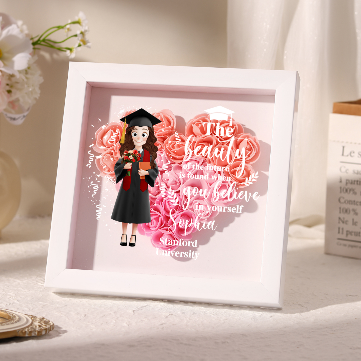 Personalised Graduation Flower Frame – Custom Name & Text | Jessemade