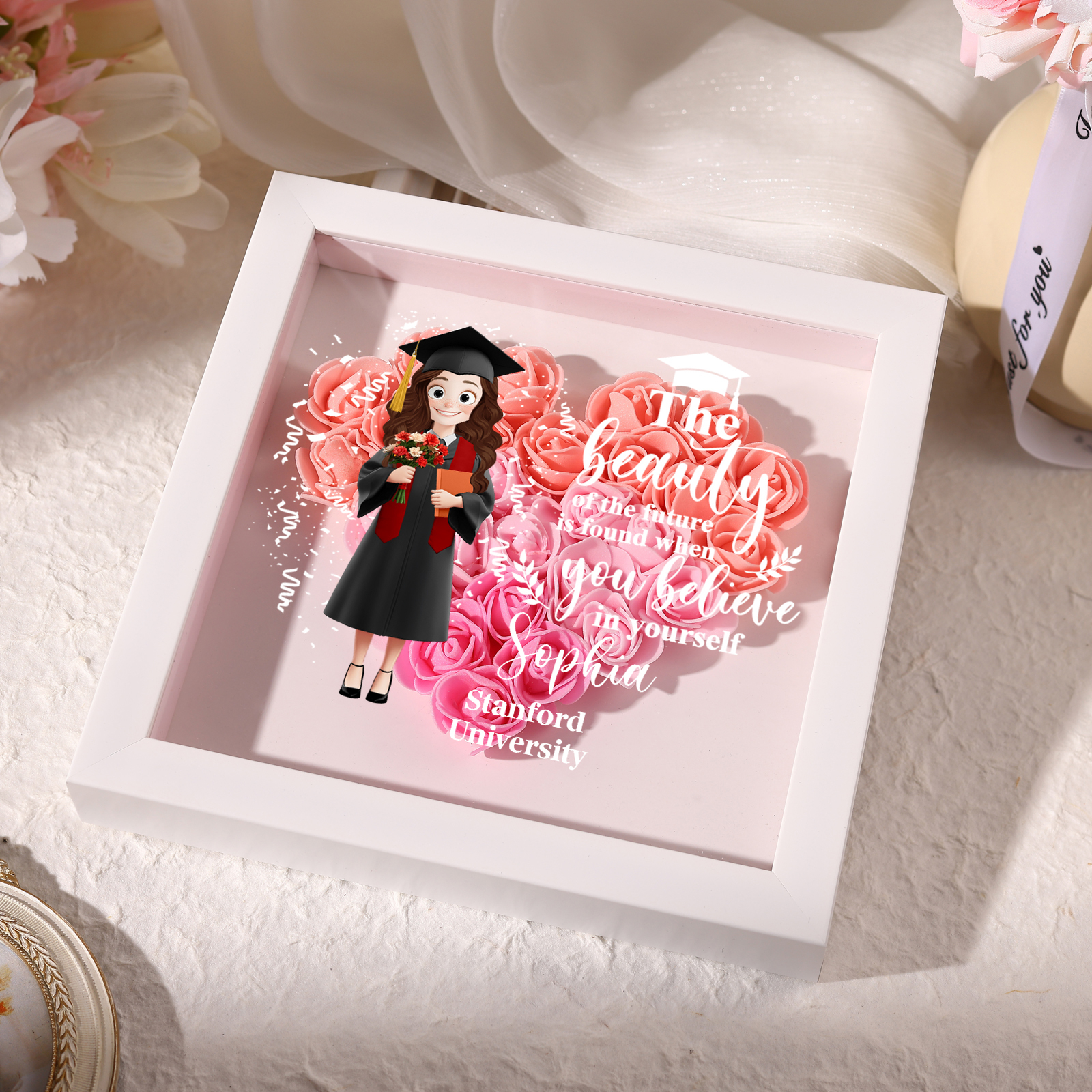 Personalised Graduation Flower Frame – Custom Name & Text | Jessemade